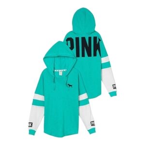 PINK Victoria's Secret Teal Varsity Crew Hoodie M